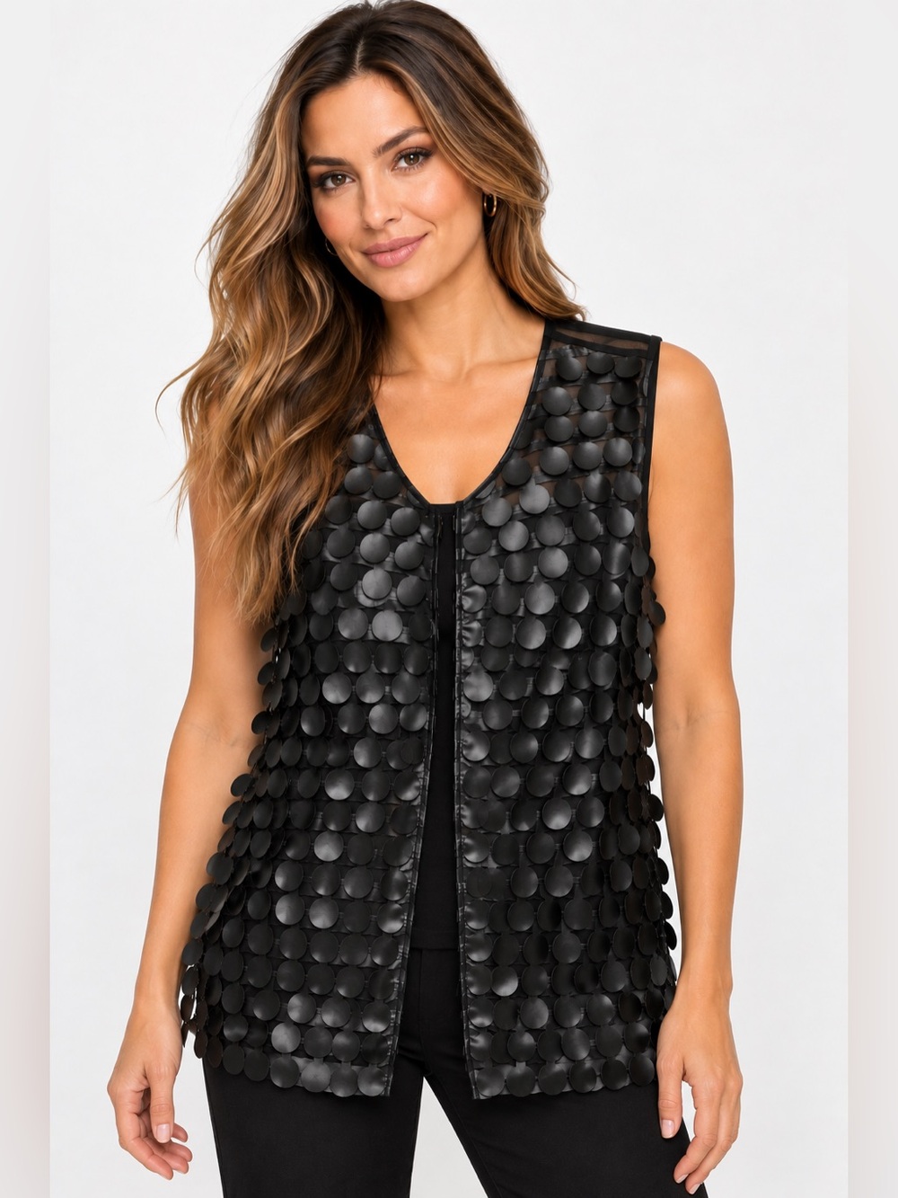 Nordstrom Black Sequin-Style Sleeveless Swim Coverup Vest